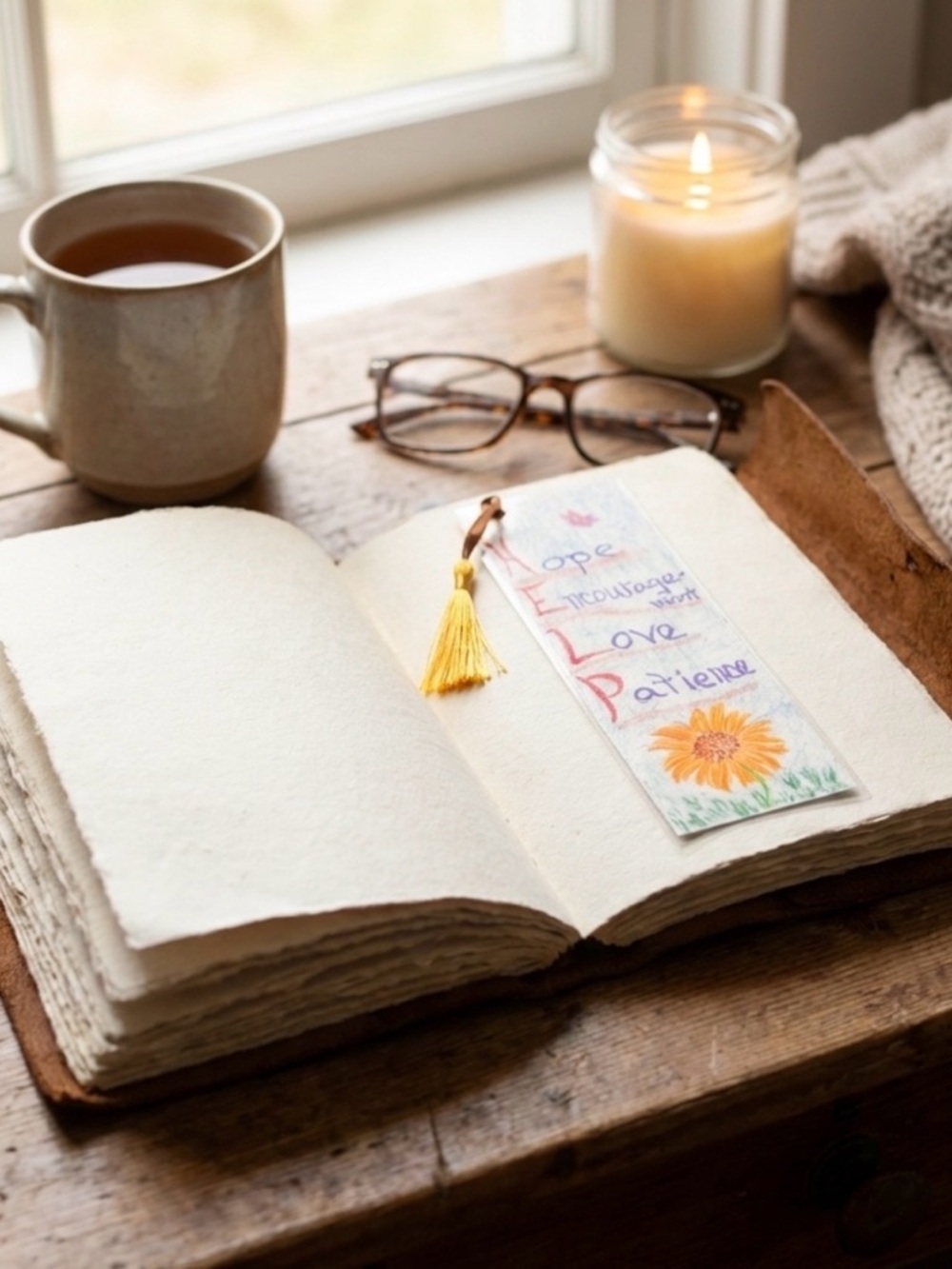 Handcrafted Inspirational Bookmark - sunflower & tassel